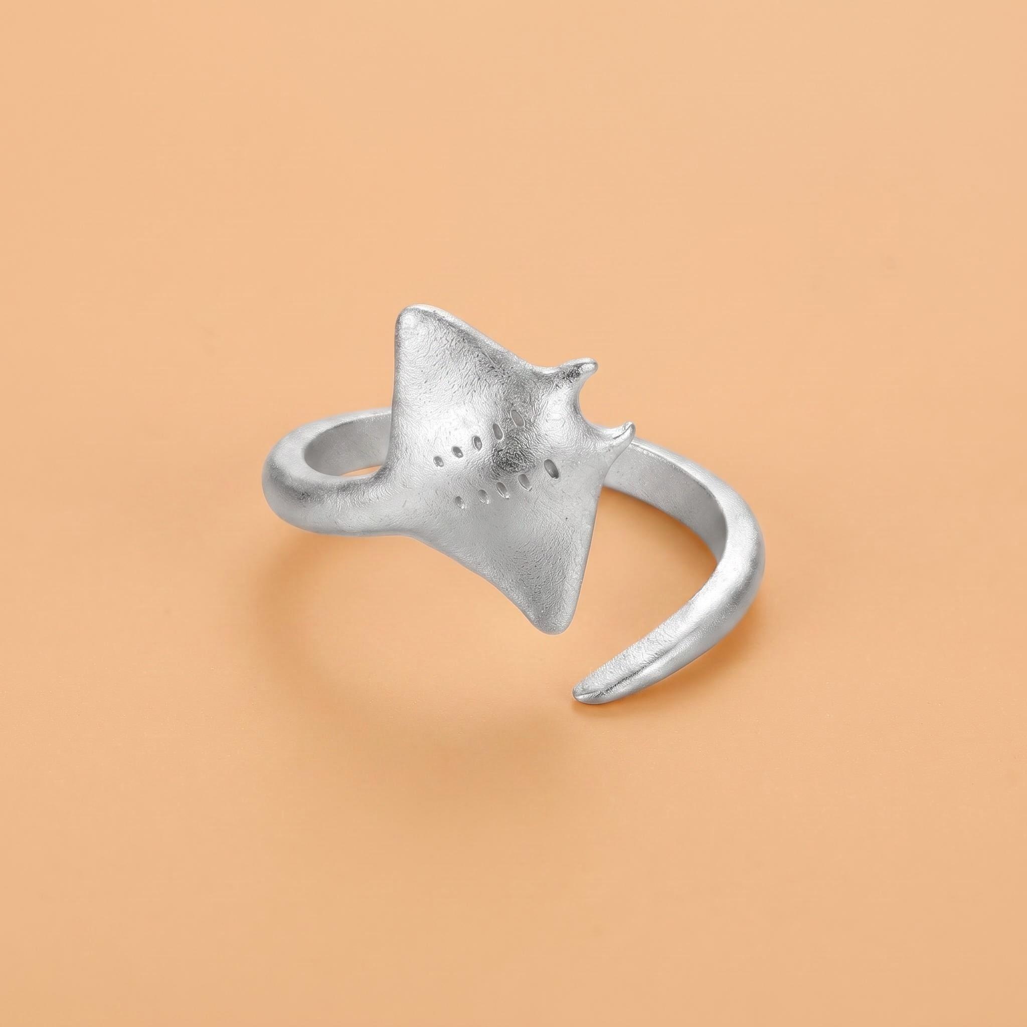 925 Silver Deep Sea Manta Ray Vintage Adjustable Ring